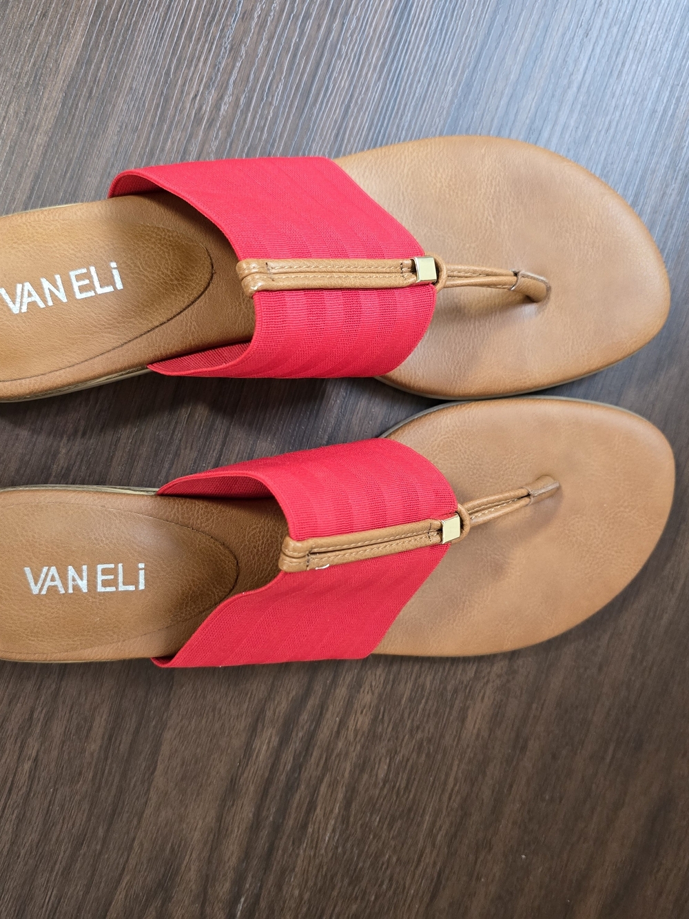 Vaneli Red Leather-Trim Thong Sandals